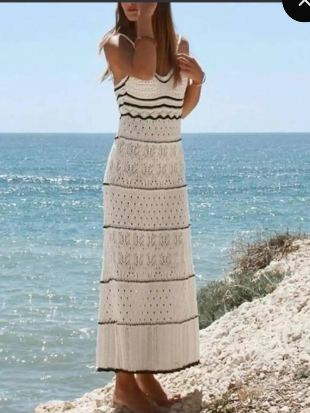 PS 04 Women’s White Crochet Maxi Dress with Black Trim